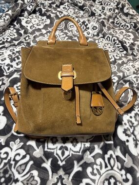 Michael Kors Brown Suede Backpack with Tan Leather Trim